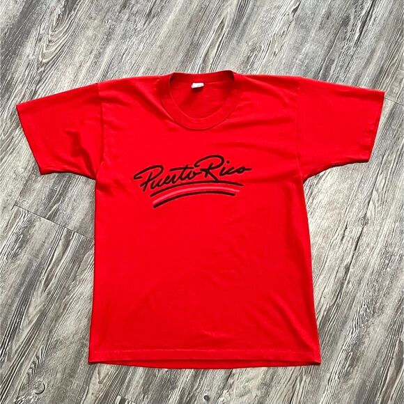 Vintage 80's Puerto Rico Red Short Sleeve Shirt Made in USA - Picture 1 of 6